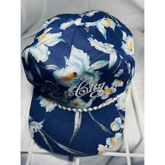 Park City San Sun Tropical Hawaiian Orchid Baseball Hat Blue Adjustable Vintage - Picture 5 of 12
